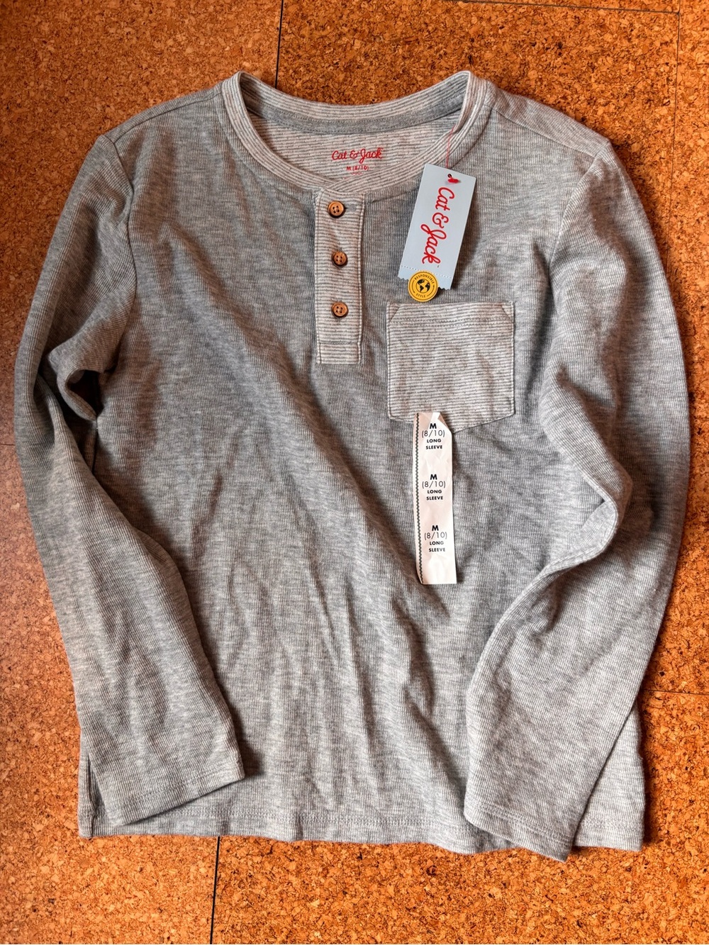 NWT Cat & Jack Boys' Gray Long-Sleeve Henley Shirt